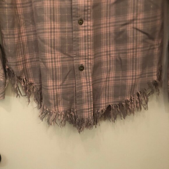 Current/Elliott Prep School Fray Button Up pink/gray plaid sz 0 - Picture 8 of 11